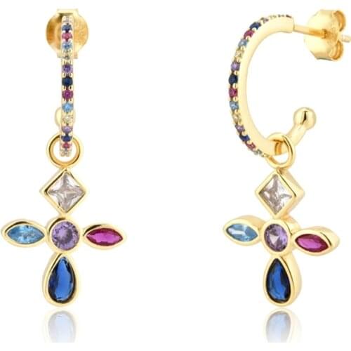 Aide S925 Silver Cross Diamond Hoop Earrings For Women Gold Huggie Earrings 2021 Trend Jewelry Zircon Pendientes Brinco Aretes