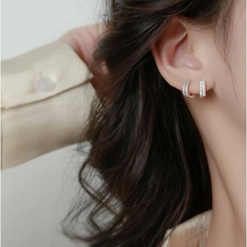 925 Sterling Silver Shiny Cubic Zircon Square/Round Hoop Earrings for Women Elegant Party Circle Sweet Huggies Jewelry S-E1246