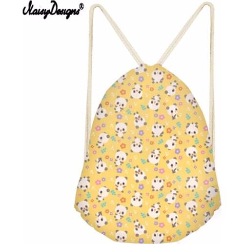 Noisydesigns Animal Panda Patetrn Women Drawstring Backpack Pocket Fashion Beach Bags Travel Storage Package Cartoon Teenagers