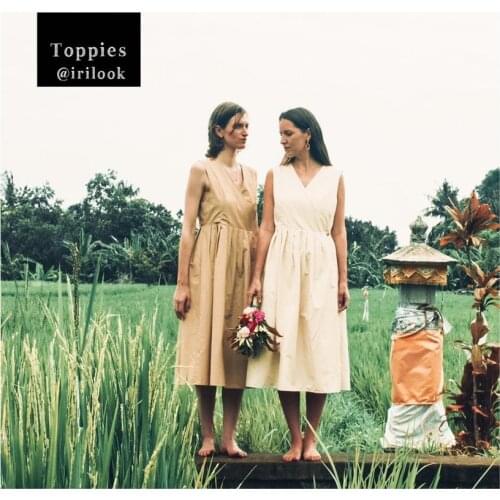 Toppies 2020 summer sleeveless khaki dress v-neck cotton midi dress for women summer korean fashion