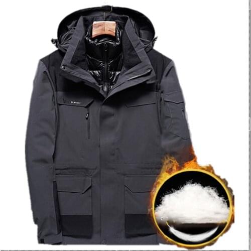 Winter Down Lined Jacket Outdoor Camping Trekking Cycling Ski Travel Fishing Detachable 3 In 1 Multi Pocket Windproof Warm Coat