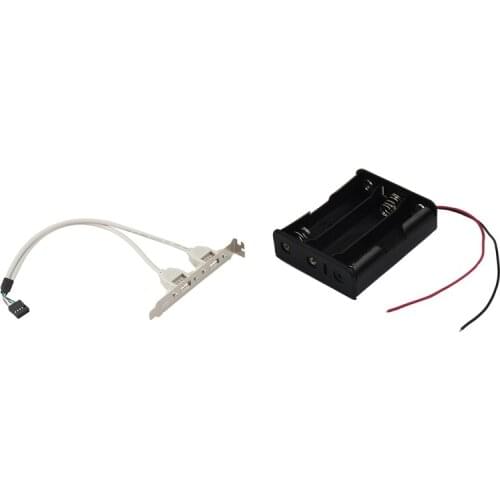 1Pcs 2 Ports Hub Usb 2.0 To 9 Pin Header Mainboard Panel Bracket & 1Pcs 3.7 V 18650 x 3 Wire Leads Black Battery Case