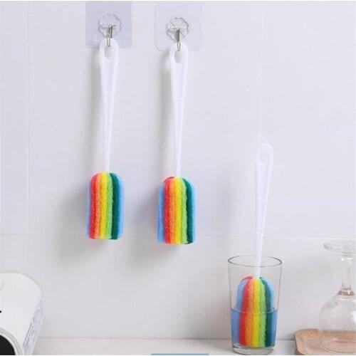 1 Pcs Rainbow Color Cup Cleaning Brush Kitchen Sponge Household Tool Dishwashing Cleaner Brush Glass Brush
