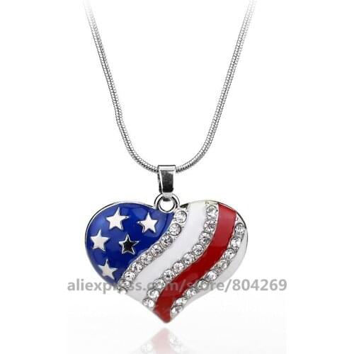 150pcs/lot Wholesale Hot Flag Star Design Diamante Pendant Patriotic Necklace Fashion Jewelry