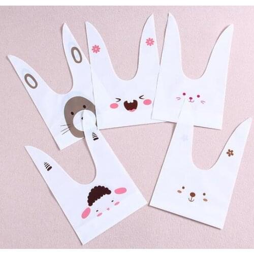 50pcs/pack cute rabbit ear cookie bags Self-adhesive Plastic Bags for Biscuits Snack Baking Package food bag