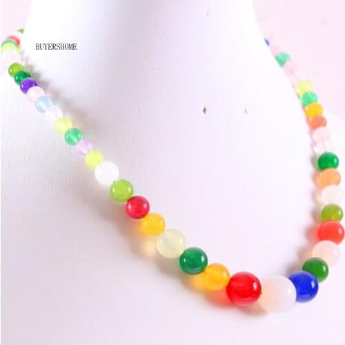 Handmade Beaded Necklace Natural Stone Round Red Blue Yellow Blue Pink White Jades Necklace for Women Jewelry Gift E109