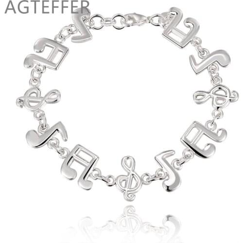 AGTEFFER 925 Sterling Silver Music Symbol Bracelet For Women Wedding Engagement Party Fashion Jewelry