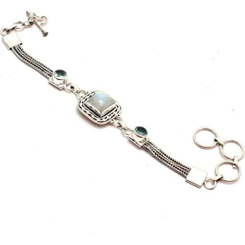 Genuine Rainbow Moonstone Bracelet 925 Sterling Silver, 19 cm, GRP0293