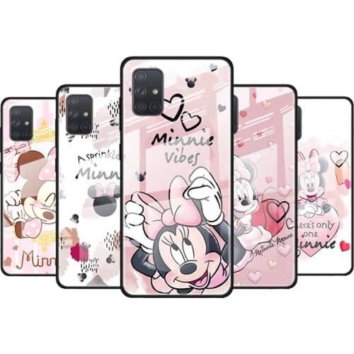Pink Minnie Cartoon Cute for Samsung Galaxy S21 Ultra A71 A51 4G 5G A91 A81 A41 A31 A21 A11 A01 Tempered Glass Phone Case