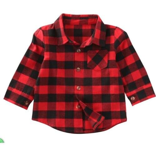 Children Girls Boys Plaid T-Shirt Red Black Checked Casual Clothes Kids Tops