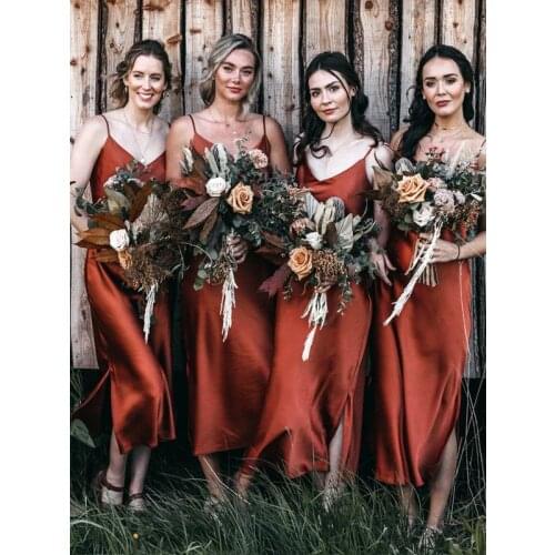 Elegant bridesmaid dresses Custom Made Silk V-Neck Dress Simple Style Midi Wedding Guest Dress With Strech For Wedding Party
