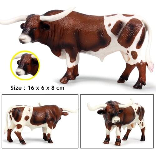 Original Wild Animals World Longhorn Cow Cattle Farm Model Action Figurines Miniature Collection Toy For Kids