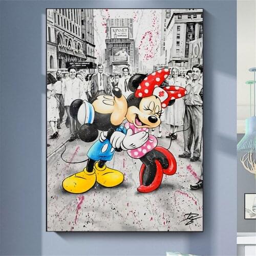 Disney Mickey Minnie Mouse Pictures Century Kiss Poster Cartoon Graffiti Art Painting On Canvas Wall Art Kids Room Nursery Decor