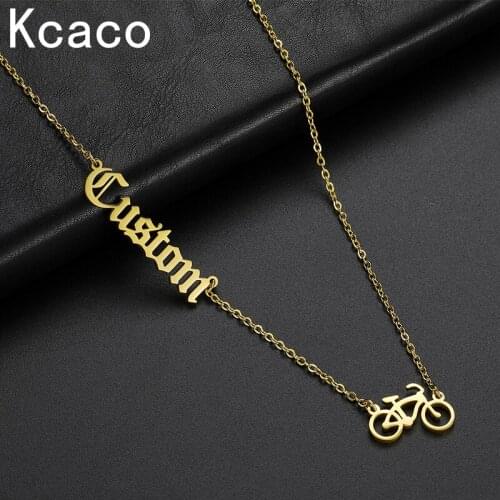 Kcaco Customized Necklaces Stainless Steel Name Chain for Women Men Cute Bicycle Pendant Charm Choker Letters Lovely Jewellery