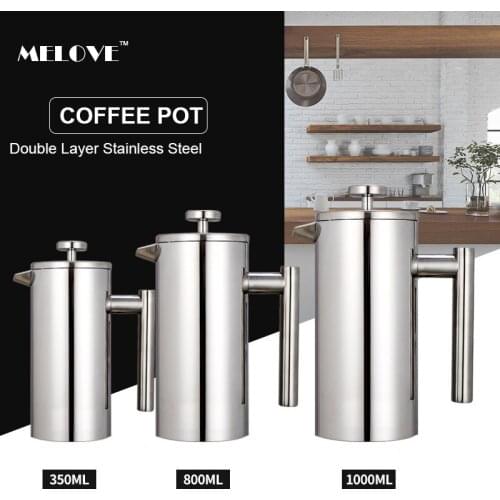 Stainless Steel French Press Coffee Maker Double Walled Coffee Percolator Pot Large Capacity Manual Espresso Coffee Machine