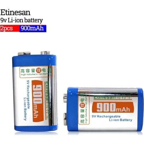 2 pcs / lot 9v SUPER BIG 900mAh li-ion lithium Rechargeable 9 Volt Battery Manufacturers warranty Used in the microphone Toys