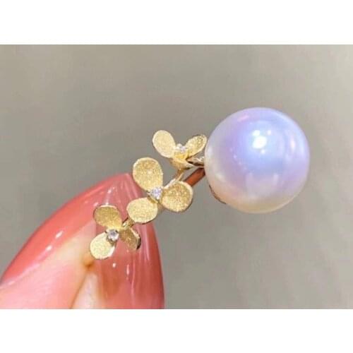 M127 Solid 925 Sterling Silver Round 9-10mm Nature Fresh Water White Pearl Rings for Women Fine Presents