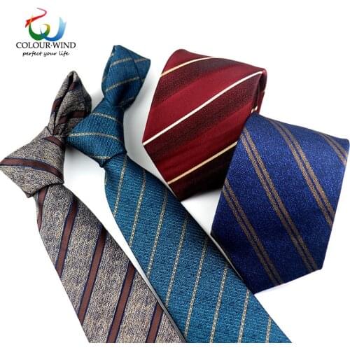 Men Classic Polyester Ties 7.5CM Normal Size Striped Neck Tie Navy Green Color Hanky Jacquard Daily Wear Accessories Gift