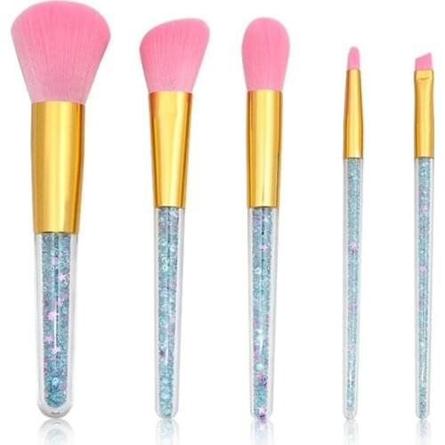Glitter Crystal Makeup Brush Set Diamond Handle with bling bling stars Unicorn Brushes Pink Hair Powder Foundation Blending Tool