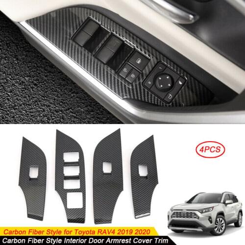 4PCS Carbon Fiber Style Interior Door Armrest Cover Trim For Toyota RAV4 2019-2021 Car modification Auto parts