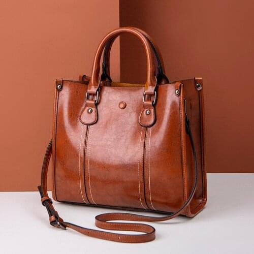 2019 new fashion mobile handbag large capacity handbag wild simple tote bag big bag oil wax leather shoulder bag simple bag