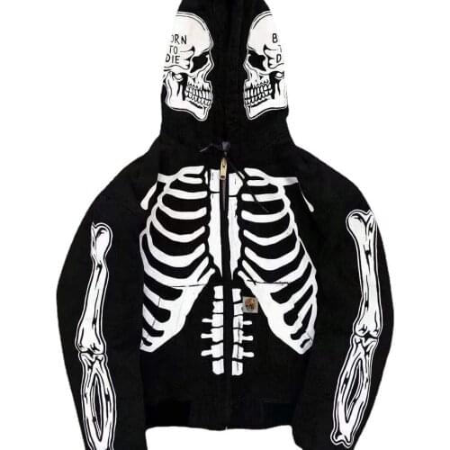 2021 Spring and Autumn New Mens Cardigan Sweater Halloween Skull Print Hooded Sweater Fashion Punk Jacket