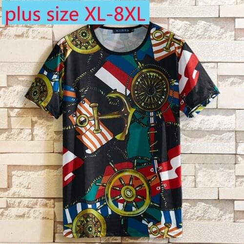 New Arrival Fashion Summer Super Large Short Sleeve Male O-neck Knitted Print Men Plus Size 2XL 3XL 4XL 5XL 6XL 7XL 8XL 9XL