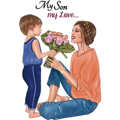 New Iron On Patches For Mom Son T Shirt Iron On Clothes Stripe Patches Diy Heat Transfer Vinyl Stickers Flower Applique For Clot