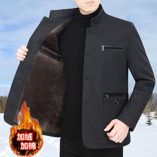 Autumn and winter dress middle-aged plush mens jacket autumn father dress jacket old man clothes loose