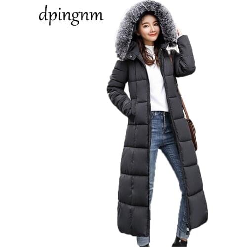 Parka women winter new hat colored collar Big fur down parka women thickened parka long 2527