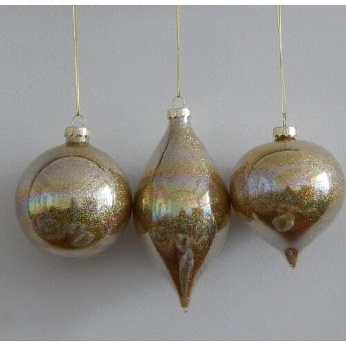 Gold Series Diameter=8cm 12pcs/pack Mixed Glass Pendant Christmas Tree Decorative Transparent Glass Globe Handmade Glass