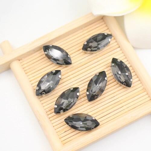 Sewing Rhinestones Flatback Sew on Crystal Stone With Metal Claw Black diamond Glass Trim Stones for Cloth Festival Decoration