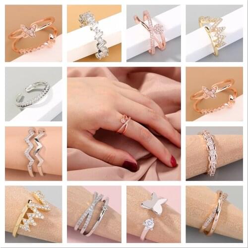 Adjustable Stainless Steel Rings For Women Charm Rhinestone Ladies Engagement Wedding Ring Couple Gift Luxury Jewelry Ring