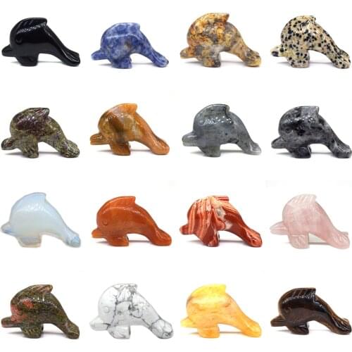 2" Dolphin Statue Natural Stones Carved Figure Room Ornament Healing Crystal Reiki Gemstone Animal Figurine Home Aquarium Decor