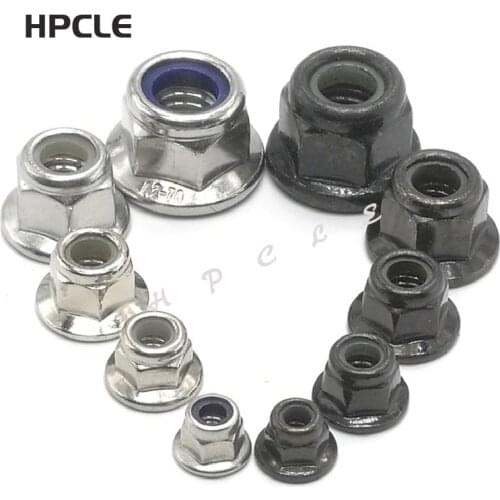M3 M4 M5 M6 M8 M10 M12 Black Carbon 304 A2-70 Stainless Steel Hex Flange Nylon Insert Lock Nut Self-locking Nylock Locknut
