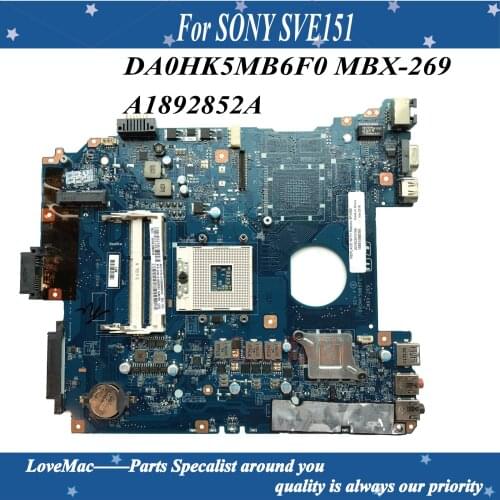 High quality A1892852A for SONY SVE151 SVE1512 PC laptop Mainboard DA0HK5MB6F0 MBX-269 HM76 DDR3 100% well work