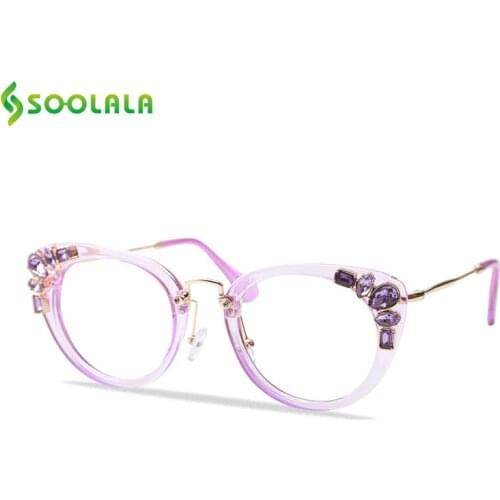 SOOLALA Cat Eye Rhinestone Reading Glasses Women Magnifying Presbyopic Glasses Cateye Reading Glasses with Case +0.5 0.75 1.0