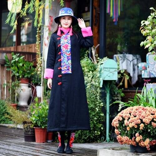 2020 Women Autumn Winter Vintage Long Slim Embroidery Plus Size Cardigan Long Coat Retro National Style Trench Outerwear AA5304
