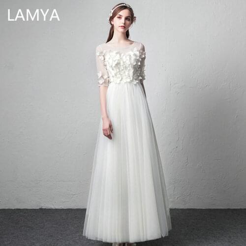 LAMYA Elegant Butterfly Appliques Evening Dress Plus Size Half Sleeve Evening Gown Abendkleider Long A-Line Robe De Soiree Longo