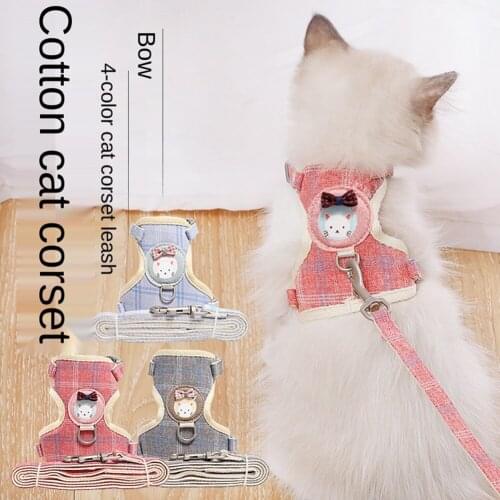 Vest Cat Rope Adjustable Traction Rope Kitten Grid Printing Cat Outdoor Walking Traction Rope Adjustable Chest Strap