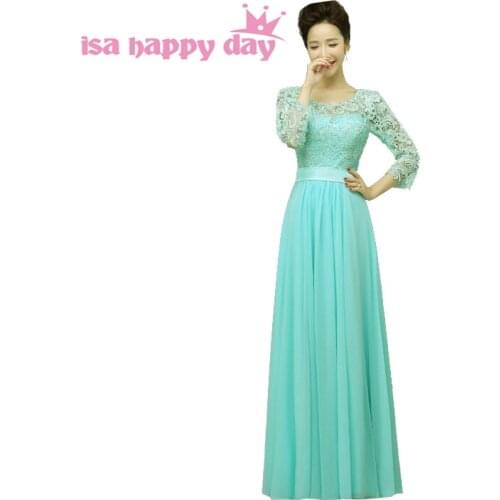 2020 women long mint light blue chiffon modest bridesmaid dresses with sleeves for bridesmaids under 50 gowns for weddings H2909