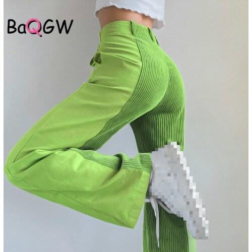 BaQGW Corduroy Patched Pants Women High Waist Trousers Vintage Straight Trouser Women Streetwear Patchwork Pantalones De Mujer