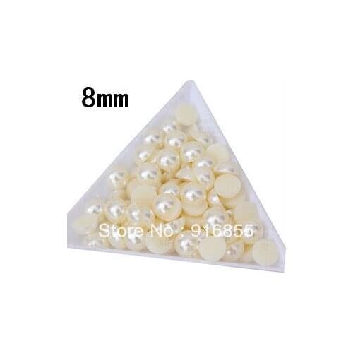 Free shipping!500pcs/lot 8mm Cream white color ABS half round flatback imitation pearls for DIY decoration