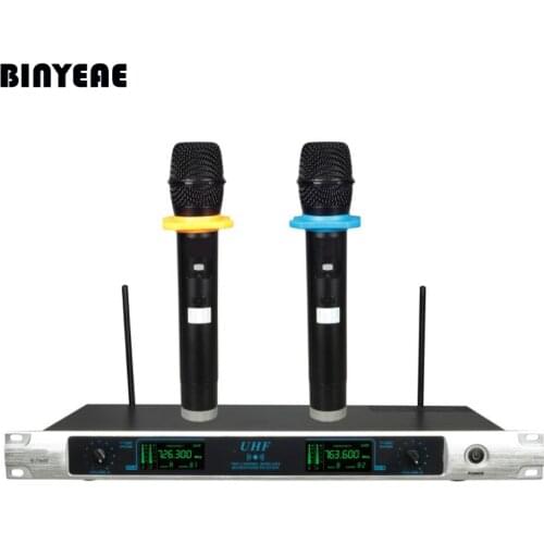 BINEAE Y-7800 Dual Channel Dynamic Wireless Microphones 2 Handheld with Receiver for Home Theatre Karaoke Music Sing System