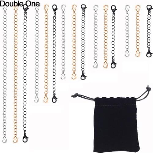 15pcs Stainless Steel Extension Chain with Lobster Clasps Resizable with Bag for Necklace Bracelet Extender DIY Making 3 Colors