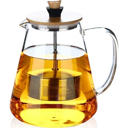 1500 / 950ml Heatable Teapot Stainless Steel Adjustable Infuser Bamboo Lid Flower Herbal Tea Stovetop Safe Glass Kettle