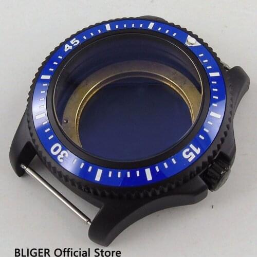 44mm Black PVD Coated Blue Ceramic Bezel Stainless Steel Watch Case Fit For ETA 2836 Miyota 8215 8205 Automatic Movement