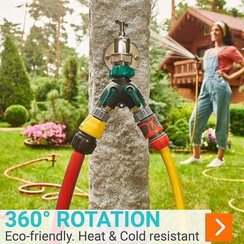 Water Splitter 2 Way Garden Y Hose Connector Metal Body Water Faucet Splitter with Comfortable Rubberized Grip 2 Way Hose Splitt