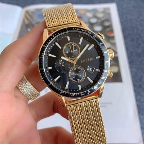 Business Mens Gold Watches Stainless Steel Material Full-featured Quartz Watch Dial Diameter 44mm
