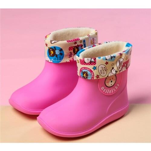 Children Rain Boots Baby Kids Boys Girls Cartoon Bunny Bear Rain Boots Shoes Cute PVC Water Shoes With Removable Velvet 2.5-8Y